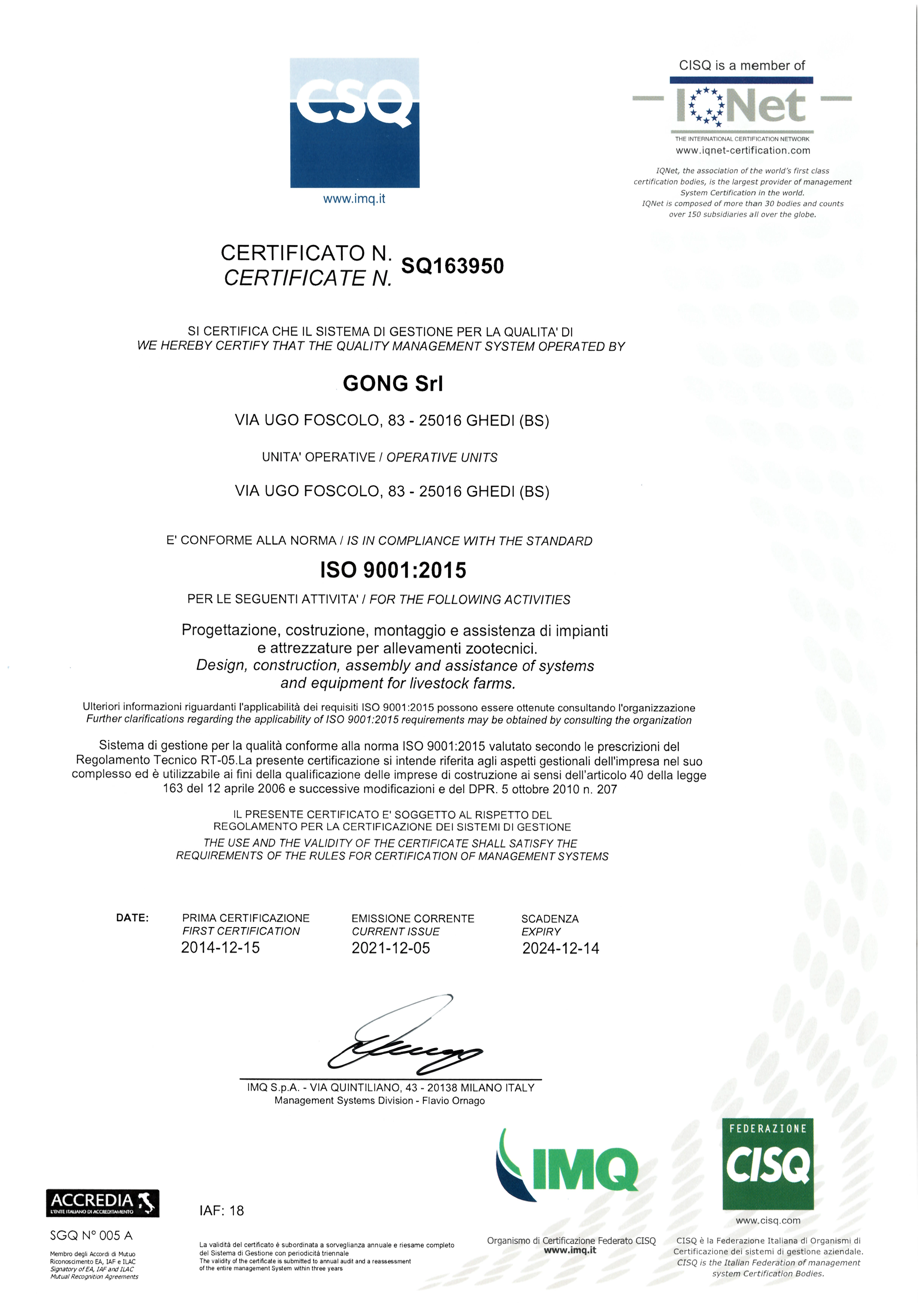 Certificato ISO 9001:2
